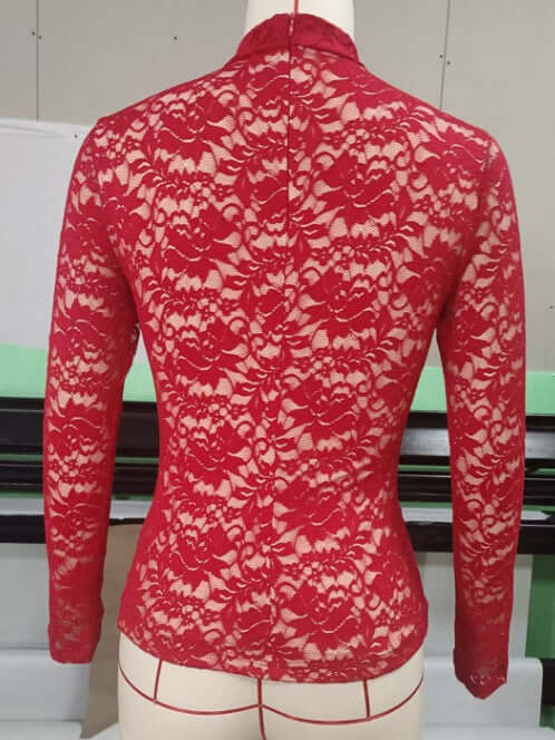 Red Long Sleeve Lace Top Mocks