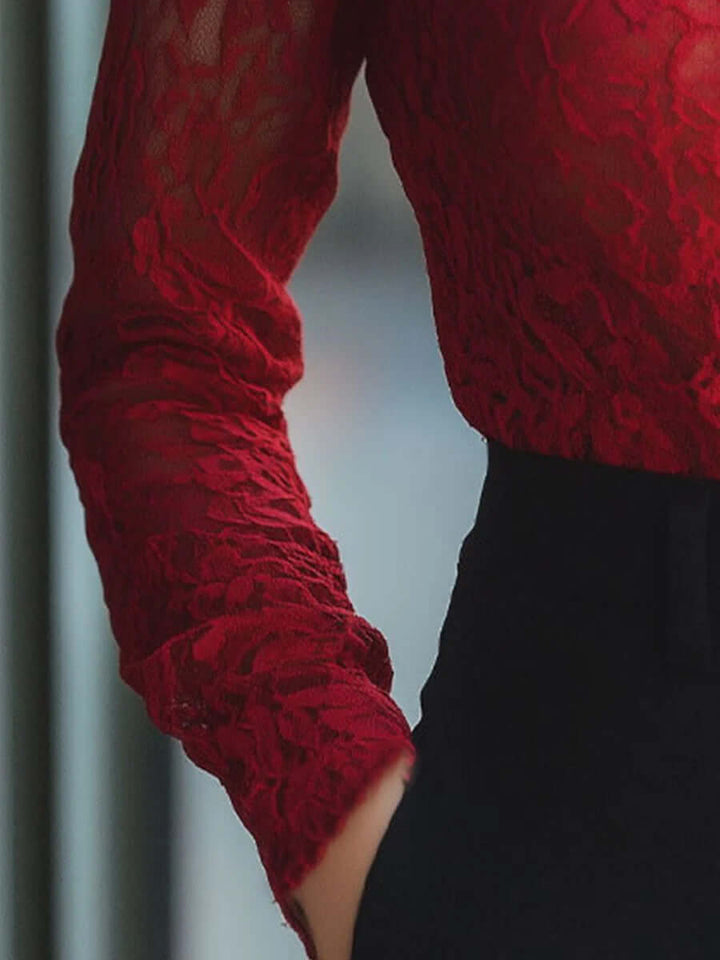 Red Long Sleeve Lace Top Mocks