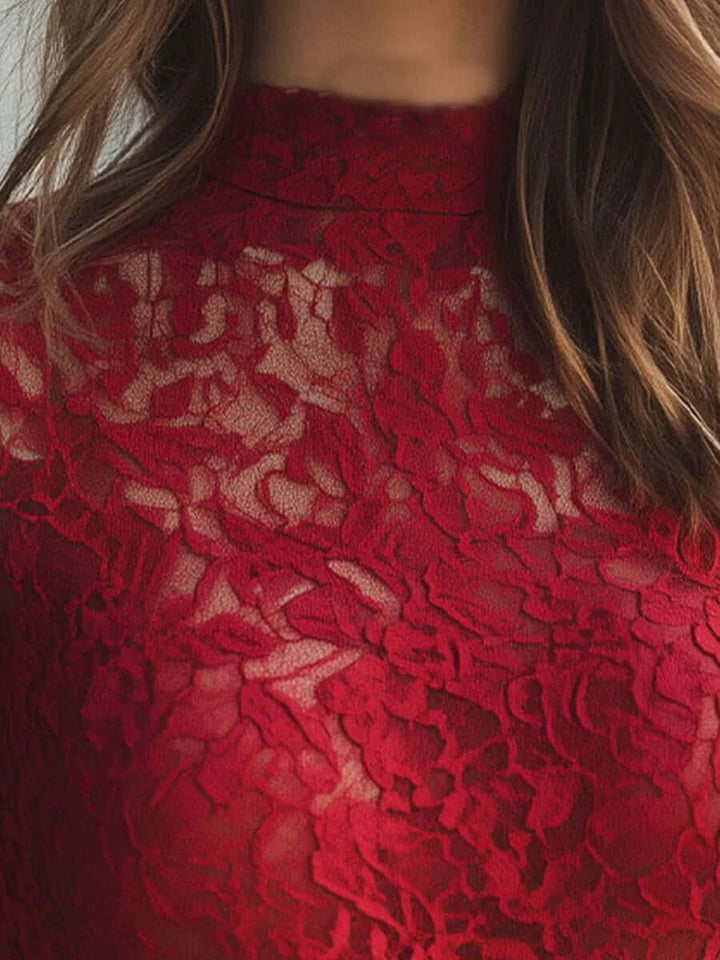 Red Long Sleeve Lace Top Mocks