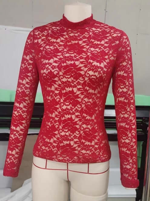 Red Long Sleeve Lace Top Mocks