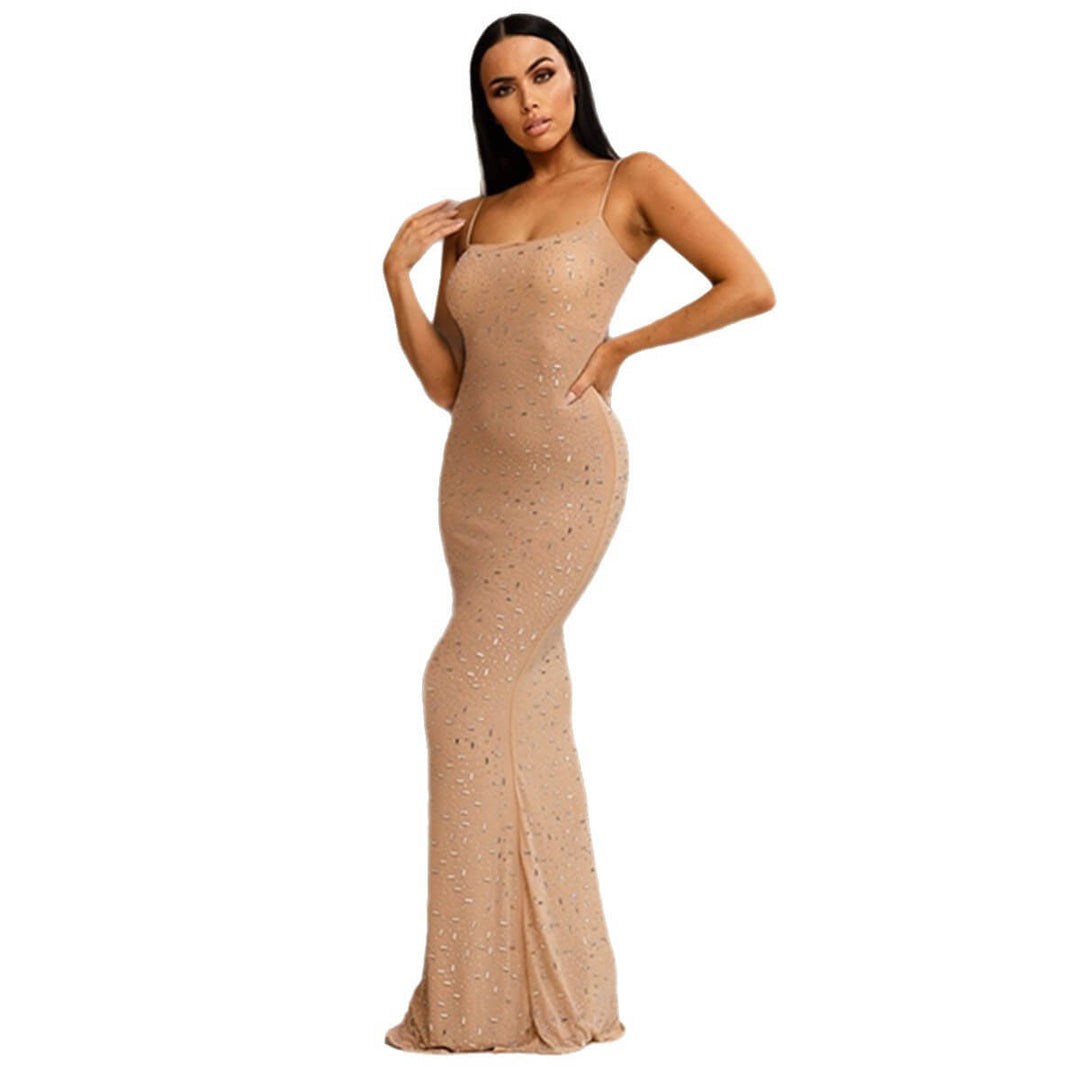 Sheer Mesh Sequined Off-Shoulder Dress